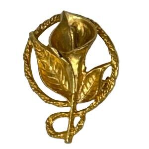 Vintage 1970s Gold Tone Calla Lily Brooch Floral Circle Pin